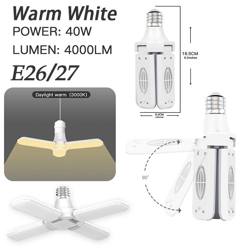 38W Super Bright LED Light Bulbs Industrial Lighting E27 Led Garage Light 360 Degrees Deformable Folding Lamp For Workshop Home