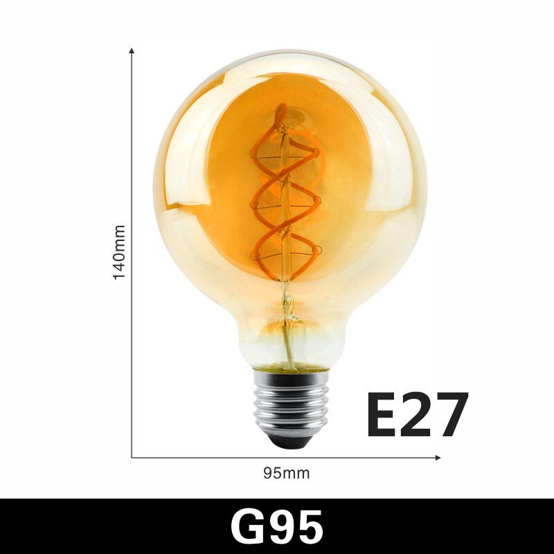 LED Filament Bulb C35 A60 T45 ST64 T185 T225 G80 G95 G125 Spiral Light 4W 2200K 220V Retro Vintage Lamps Decorative Edison Lamp