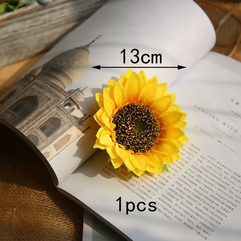 50pcs Large Silk Sunflower Handmade Artificial Flowers Head For Wedding Box Decoration DIY Garland Decorative Floristry Flowers