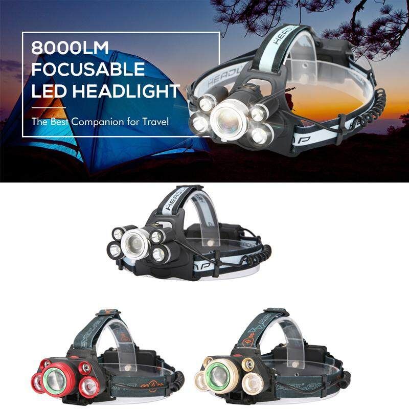 CAMTOA Rechargeable LED Headlamp,Super Bright 5LED Head Torch 8000lumen LED Headlamp Hands-free Headlight Lightweight Adjustable Head Strap UK PLUG