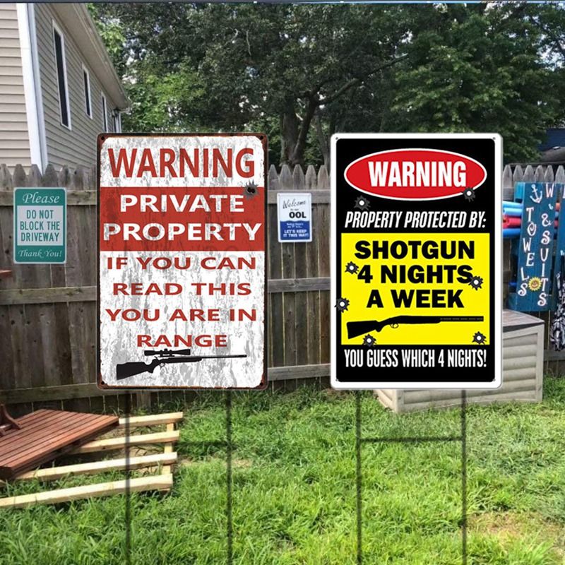 4Pcs Private Property Trespassers Will Be Shot Tinplate Metal Warning Sign for Home Yard 8Inch X 12Inch