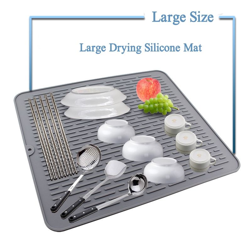 Large Silicone Placemat Dish Drying Mat Kitchen Draining Table Drain Mat Sink Non-Slip Pad Durable Pot Holder Cup Coaster Gray(null)