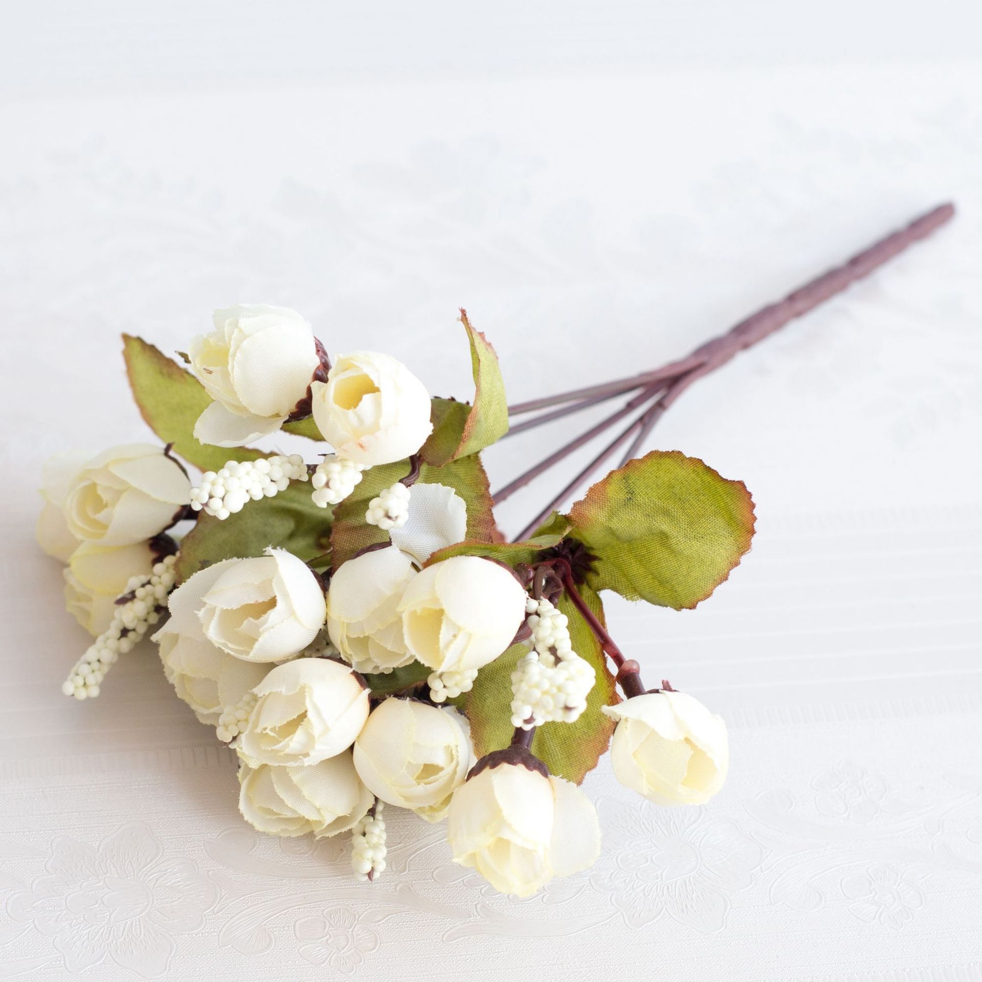 24cm 5Forks 15Heads Artificial Mini Roses Flower Branch Christmas Halloween Wedding Birthday Party Flower Bouquet Home Ornt