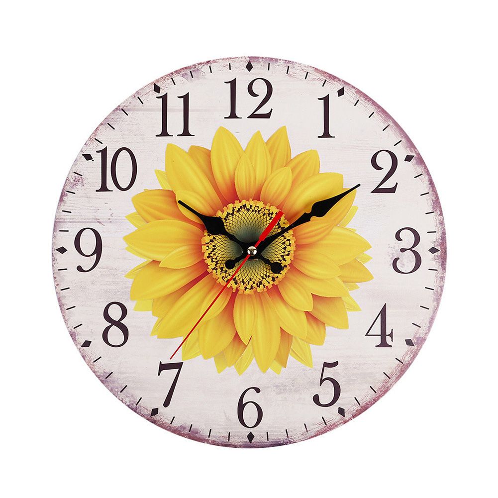 Yfashion 30CM Retro Pastoral Style Sunflower Pattern Wall Clock for e Living Room Decor