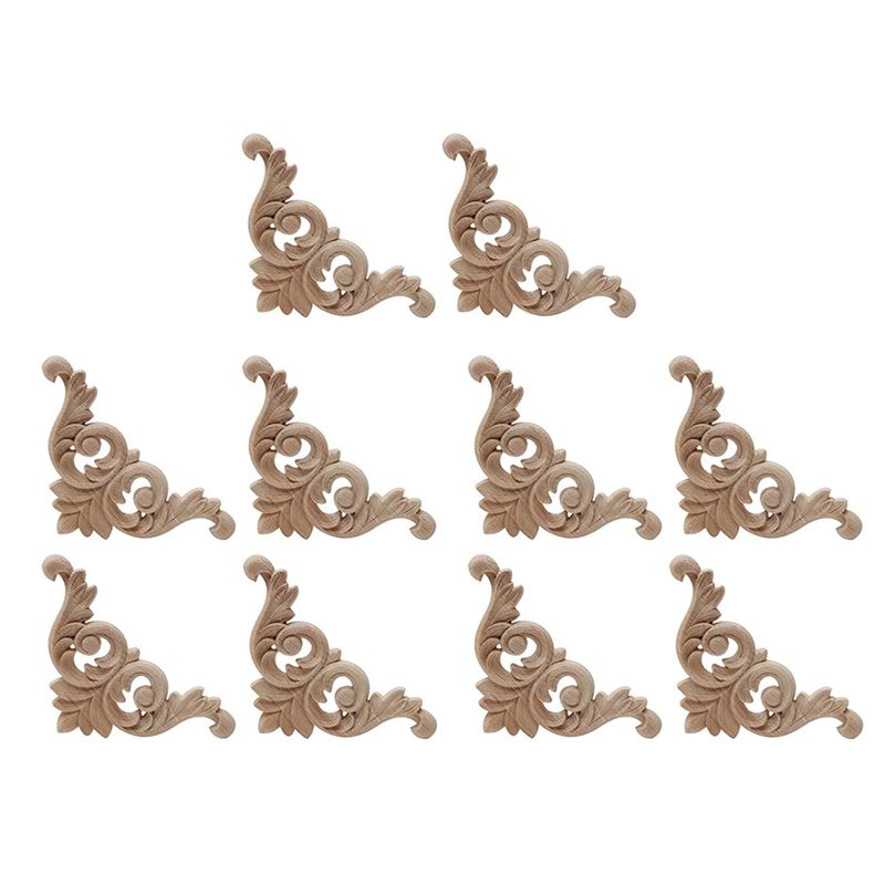 10 Pcs Wood Carving Decal Wood Carved Mouldings Corner Applique Home Door Decor Wood Carving for Door Cabinet Windows