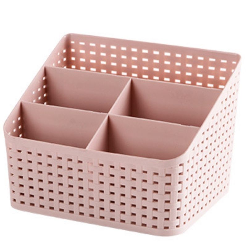 Hollow Design Plastic Cosmetic Storage Box Desk Remote Control Makeup Brush Holder Office Bathroom Tetry Organizer