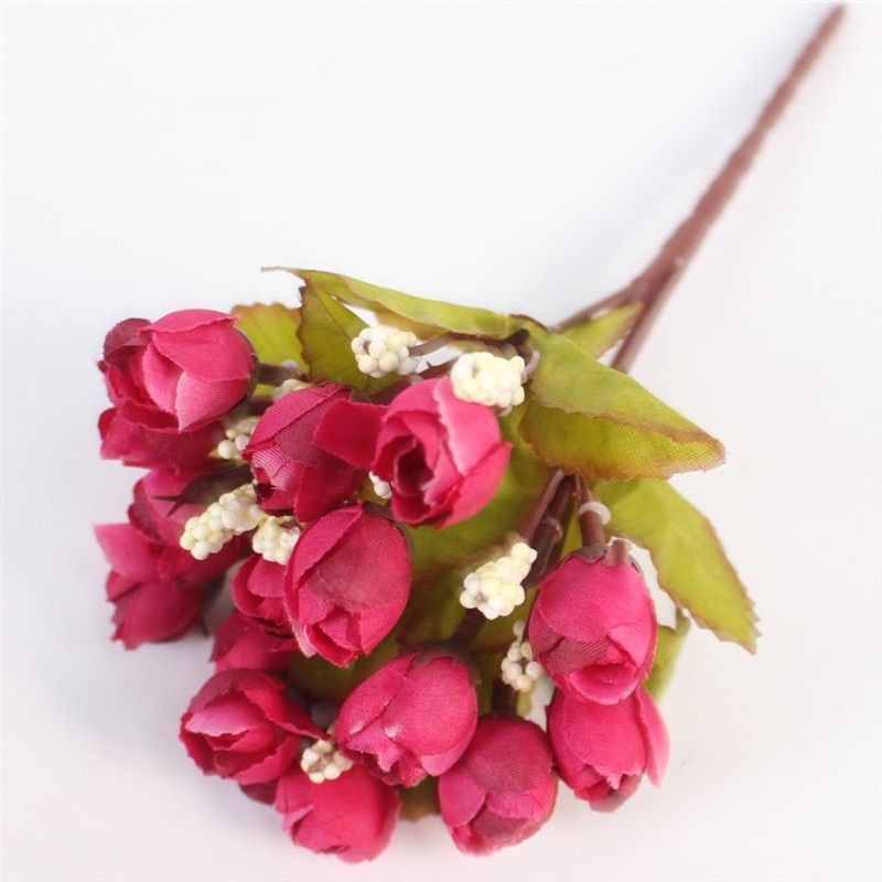 Autumn 15 Heads/Bouquet Small Bud Roses Bract Artificial Flower Silk Rose DIY Wedding Home Christmas Decor Flowers Rose Gifts