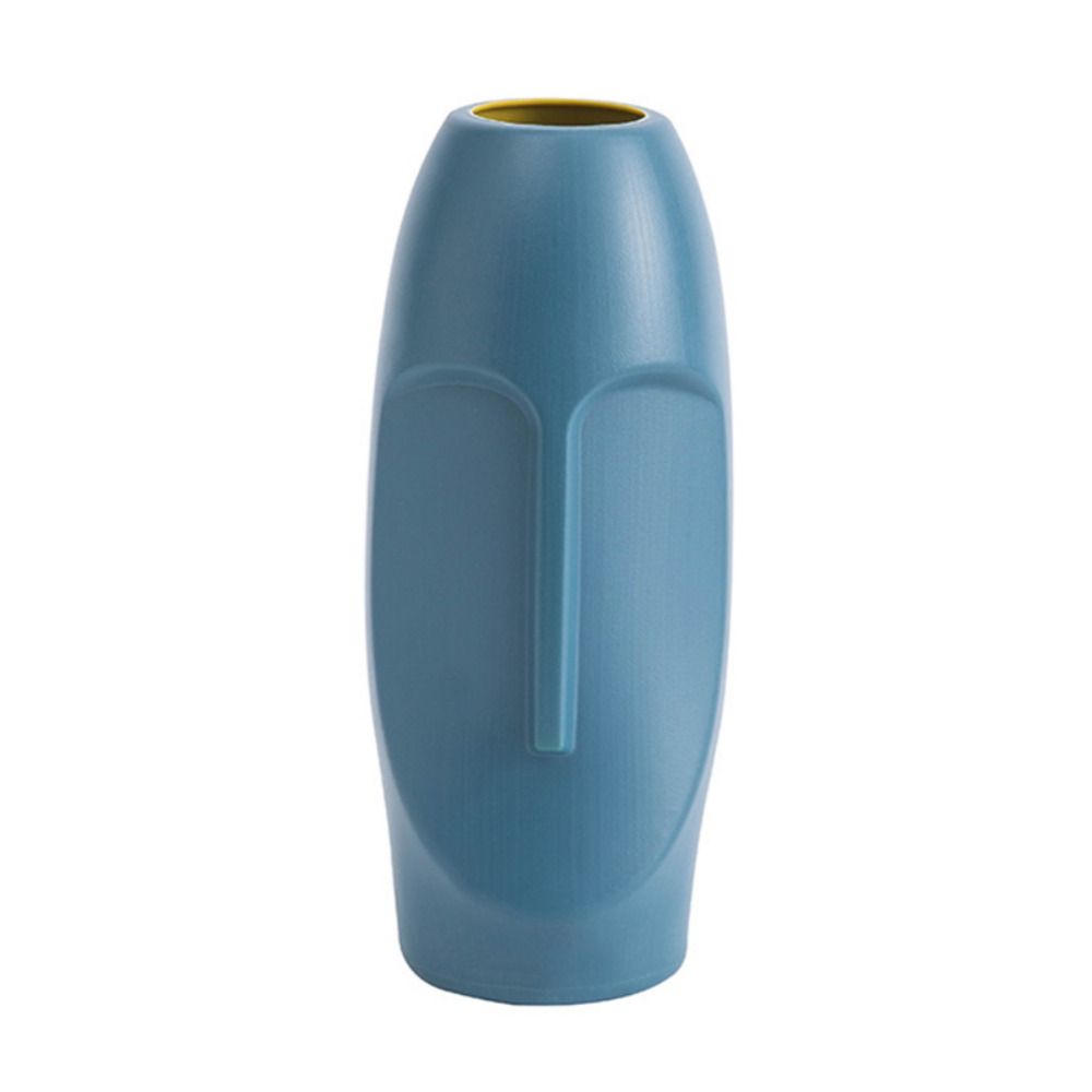 Nordic Minimalist PE Abstract Vase Human Face Creative Display Room Decorative Figue Head Shape Vase-Blue