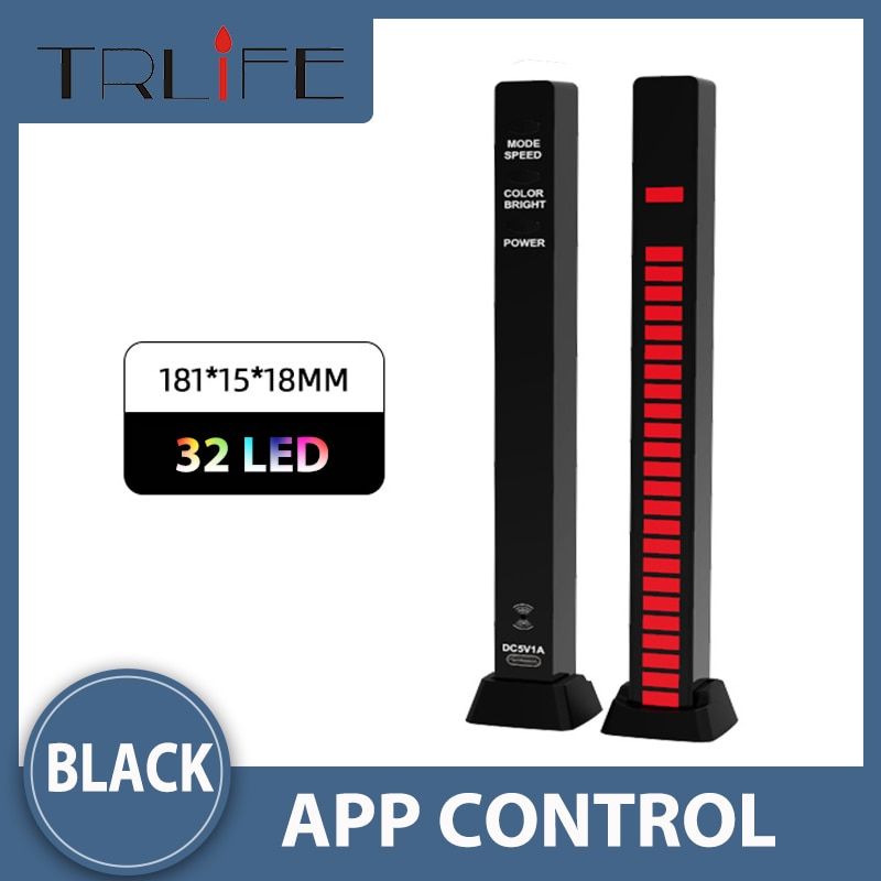 2piece 32 LED Strip Pickup Rhythm Light RGB Colorful Tube Sound Activated USB Rechagerble Music Atmosphere Light Bar Ambient Night Lamp