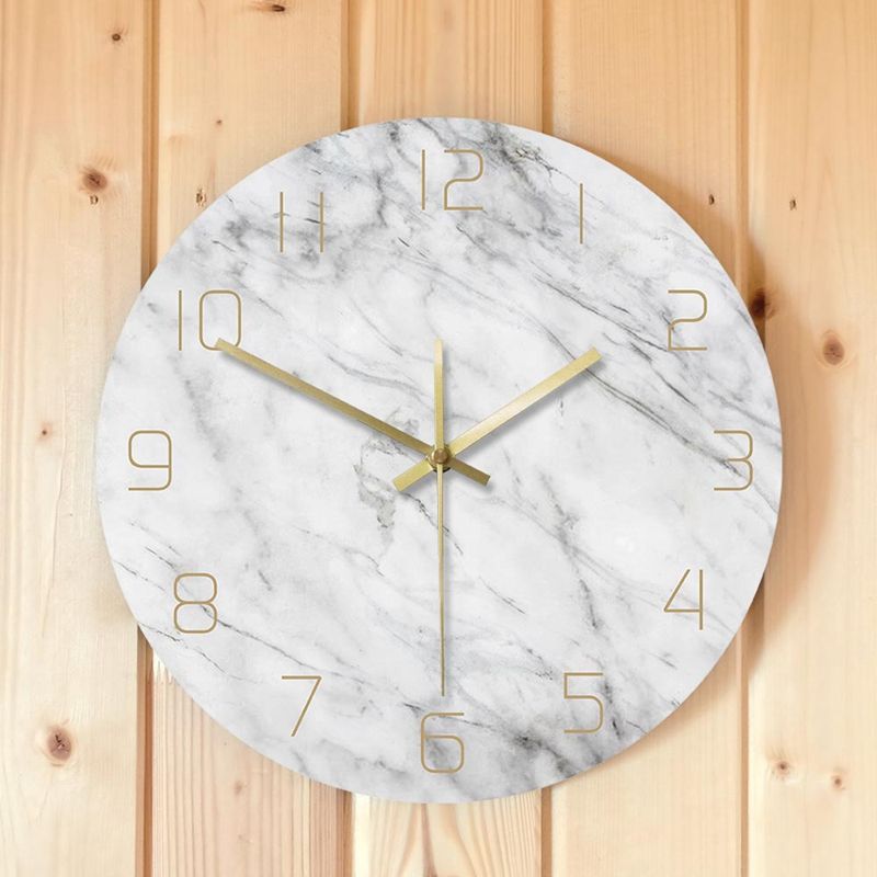 Quartz og Quiet Marble Wall Clock  Chic White Marble Print Modern Round Wall Watch Nordic Creativity Home Decor