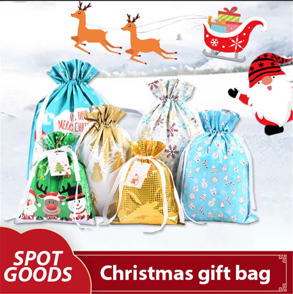 New Drawstring Gift Bag Christmas Gift Bag Christmas Aluminum Foil Candy Bag Christmas Gift Packaging Bag safe portable with Portability