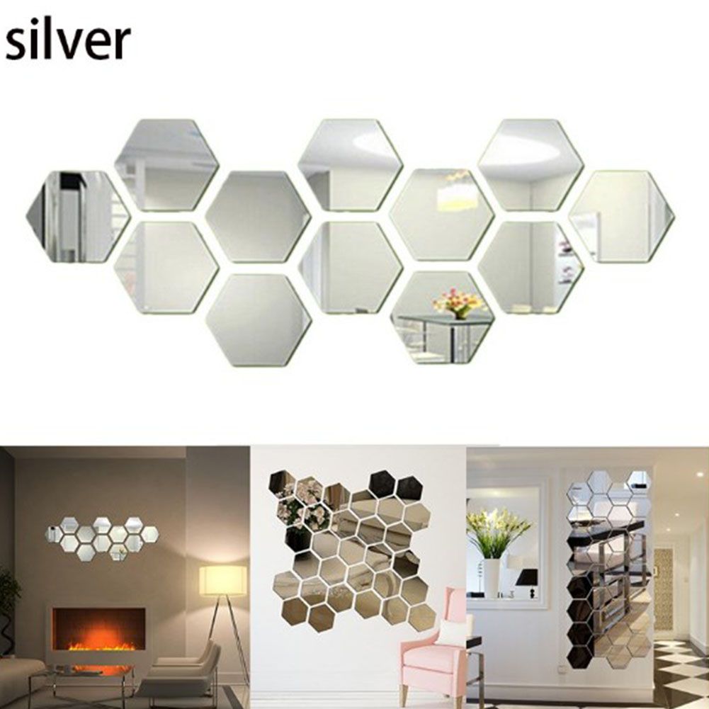 Yfashion 12Pcs Acrylic agon 3D Art rror Wall Sticker e DIY Decor