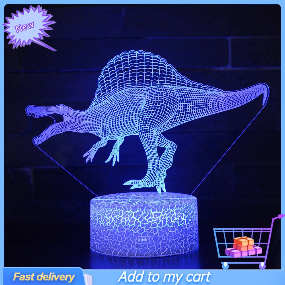 3D Dinosaur Illusion Night Light 7 Color LED Kid Bedroom Desk Table Light Gift