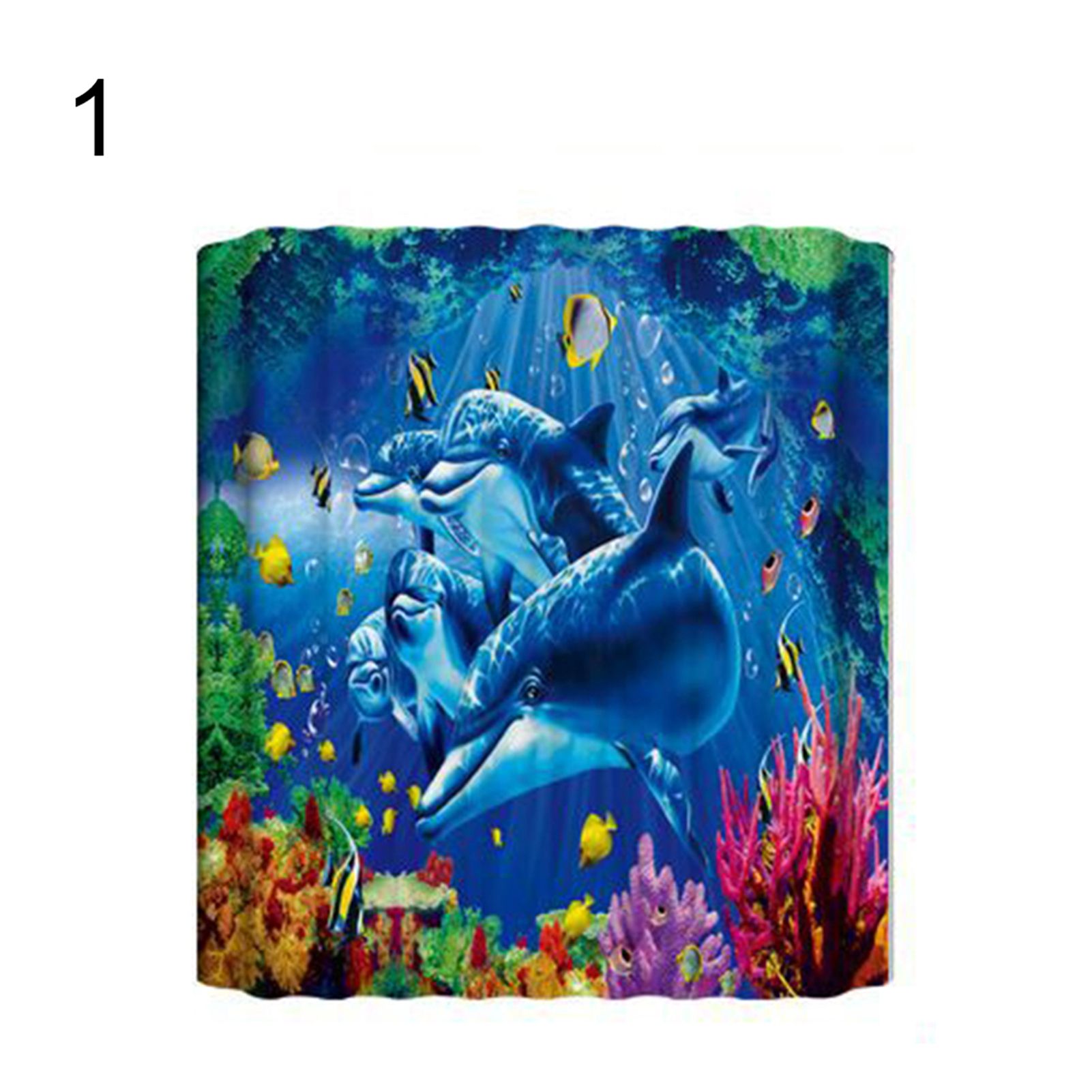 Ocean Shower Curtain Blue Dolphin Polyester Thick Printed Shower Curtain with Hooks for Bathroom