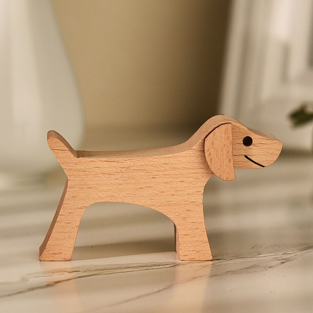 Puppy Family Wood Carving Ornament ChristDecoration Home Decor Figurine Desktop Table Sculptures For Pet Lover Gifts