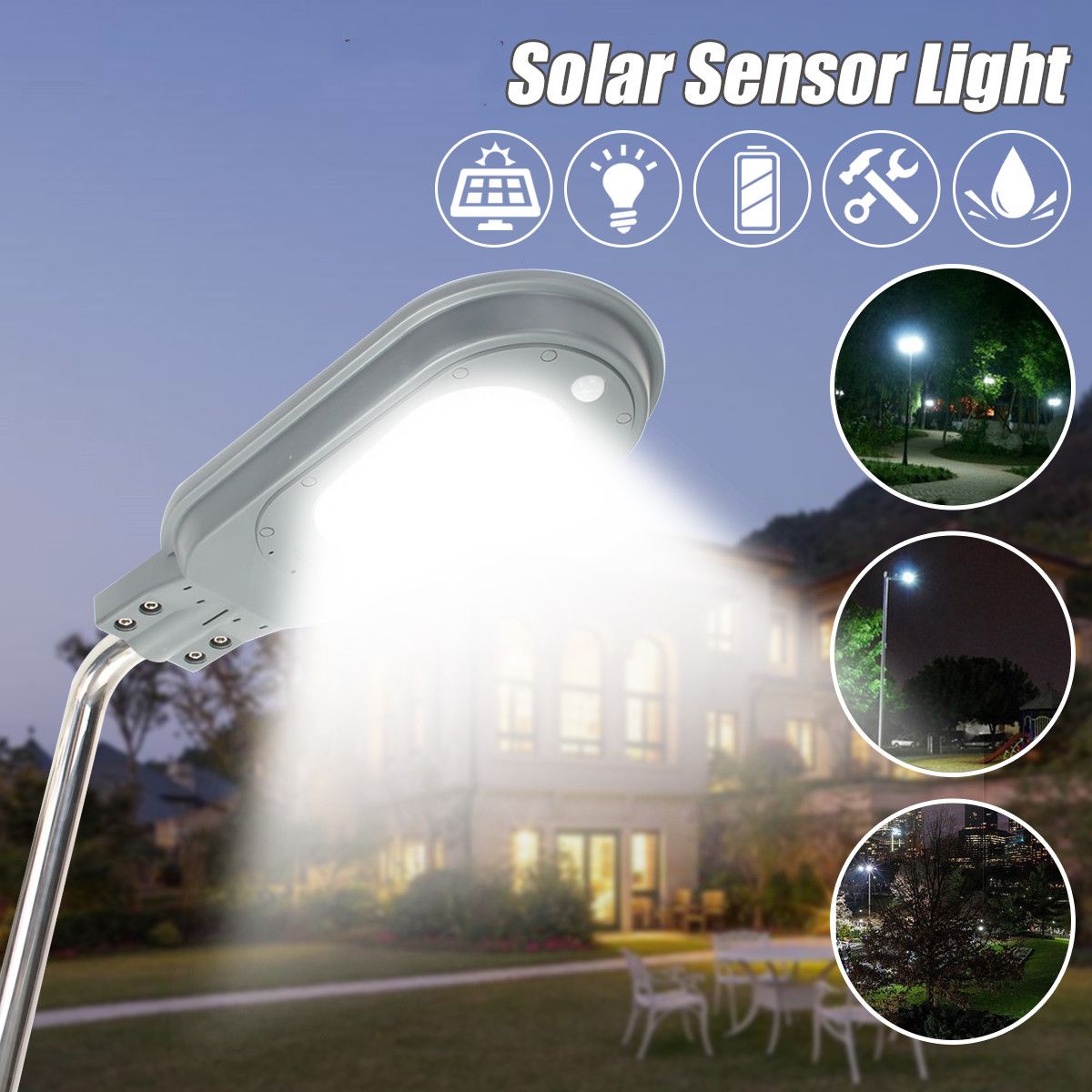 40W 82 LED Solar Street Road Wall Light Lamp Waterproof IP65 PIR Motion Sensor + Light Control +Dim Sensor Pure White Monocystalline Solar Panel w/ 50cm Pole Support Rod Outdoor Garden