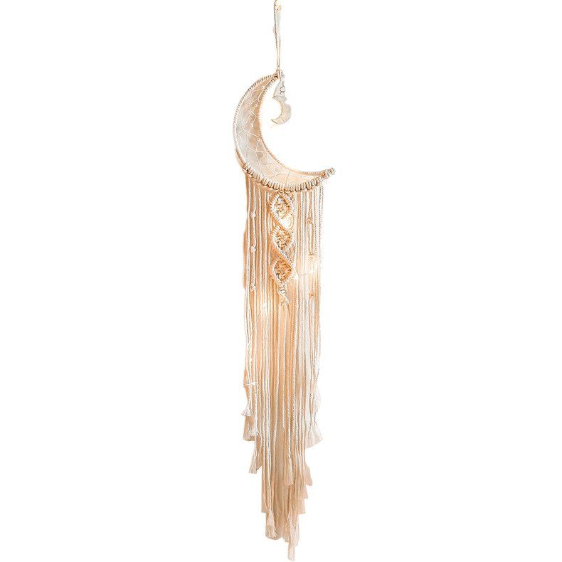 Handmade Owl Light Dream Catcher with Moon and Braided Rope Decoration
