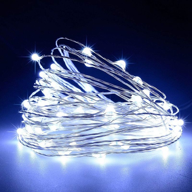 LED Solar Lamp String Lights Outdoor Fairy Garden 50/100/200 LEDs Holiday Party Solar Powered Garland Home Christmas Decoration--White--7M 50LED 2 Mode