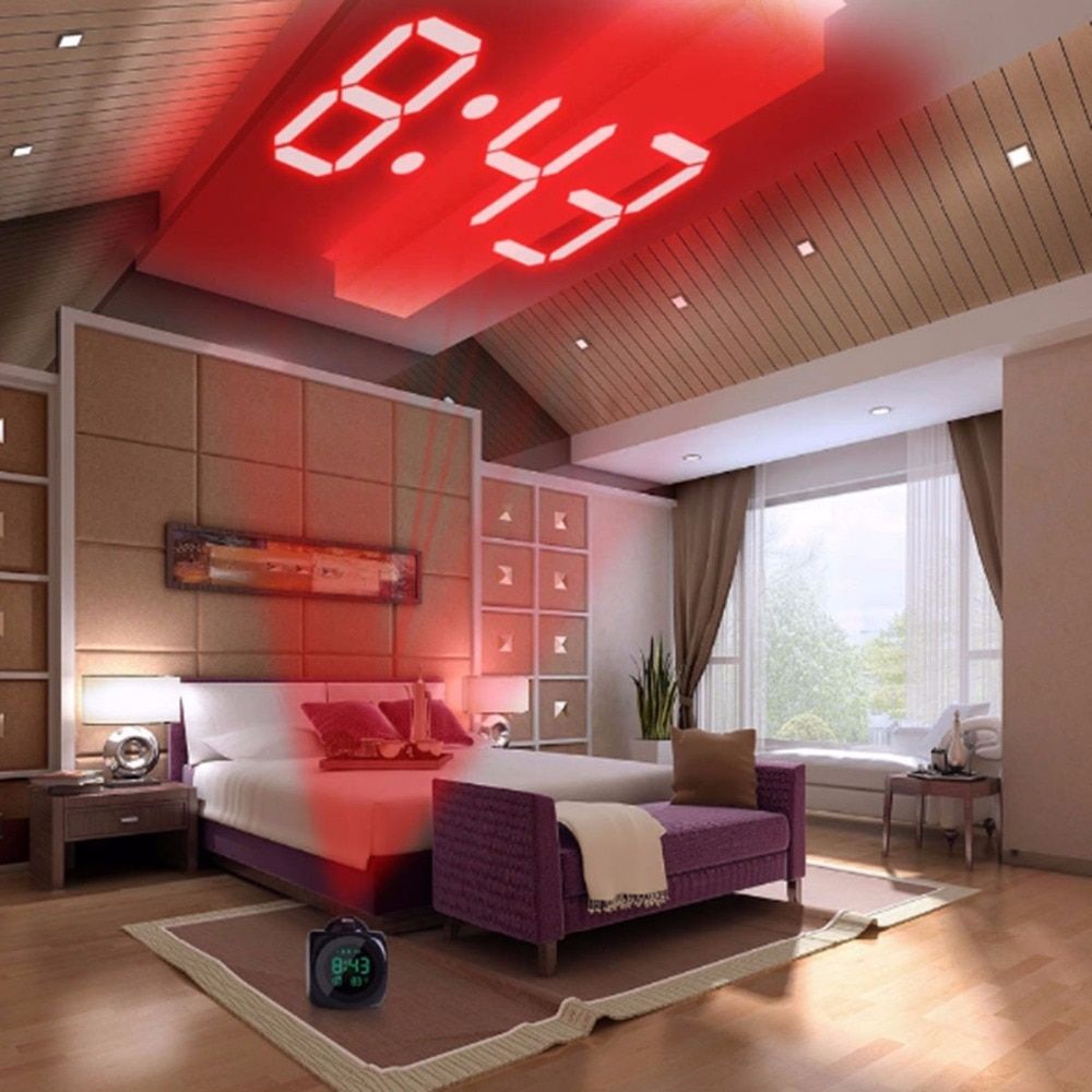 Projection Digital Temperature Weather LCD Snooze Clock Bell Alarm Display Backlight LED Projector Home Clock Timer