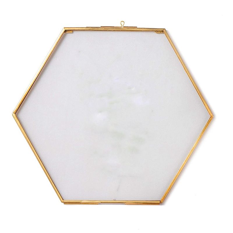 Hanging Hexagon Herbarium Brass Glass Frame for Pressed Flowers, Dried Flowers, Double Glass, Floating Frame Style