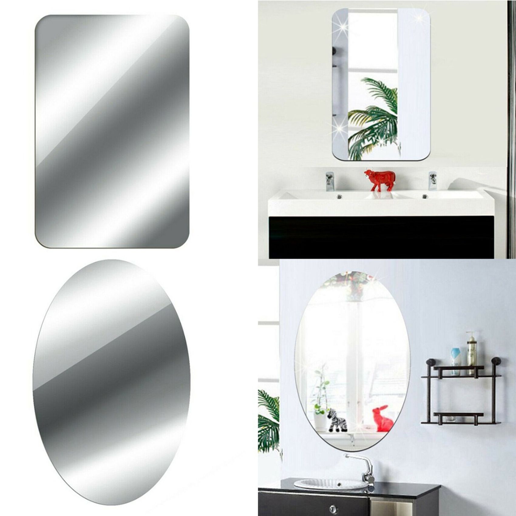 2X Mirror Wall Sticker Rectangle Self Adhesive Room Decor High Quality Furniture Films Mirror Foil 50X50cm