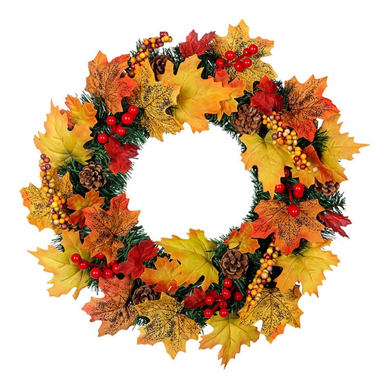 Artificial Christmas Wreath Maple Leaf Pinecone Berry Wreath for Front Door Wall Window Farmhouse Home Decoration