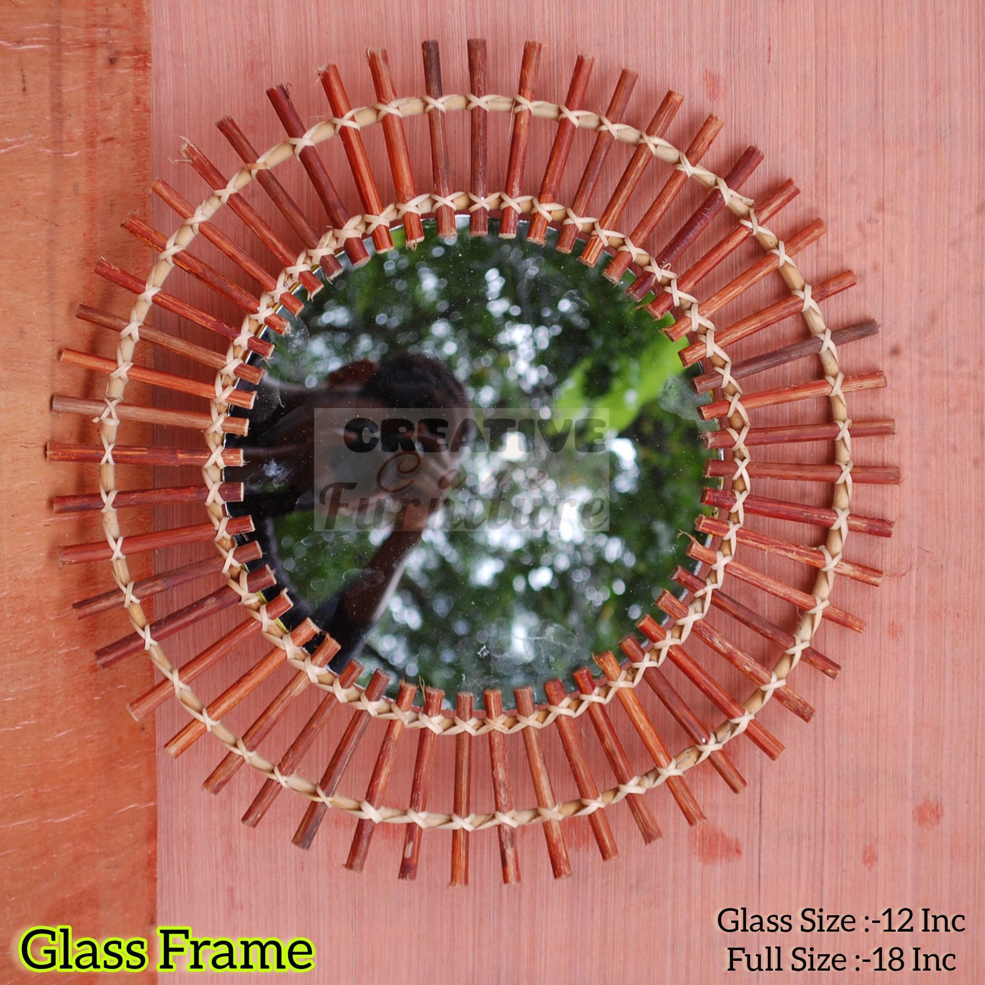 Interior Rattan Wall Mirror (( Glass Round Size :-12 Inc. ))