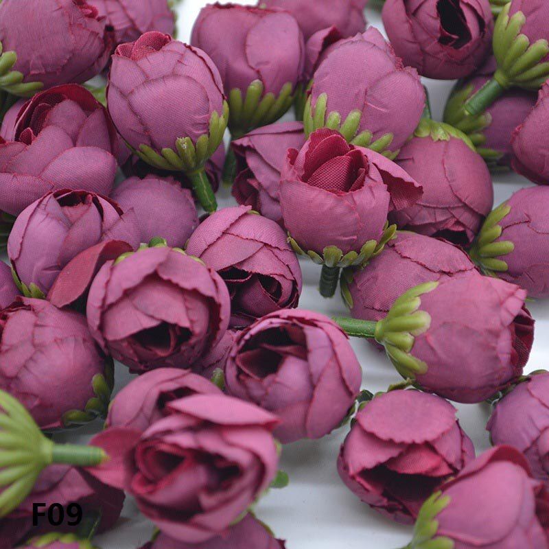 20/30pcs 2cm Artificial Rose Bud Small Silk Flower Tea Bud Head For Wedding Home Party Decoration DIY Wreath Scrapbooking Crafts