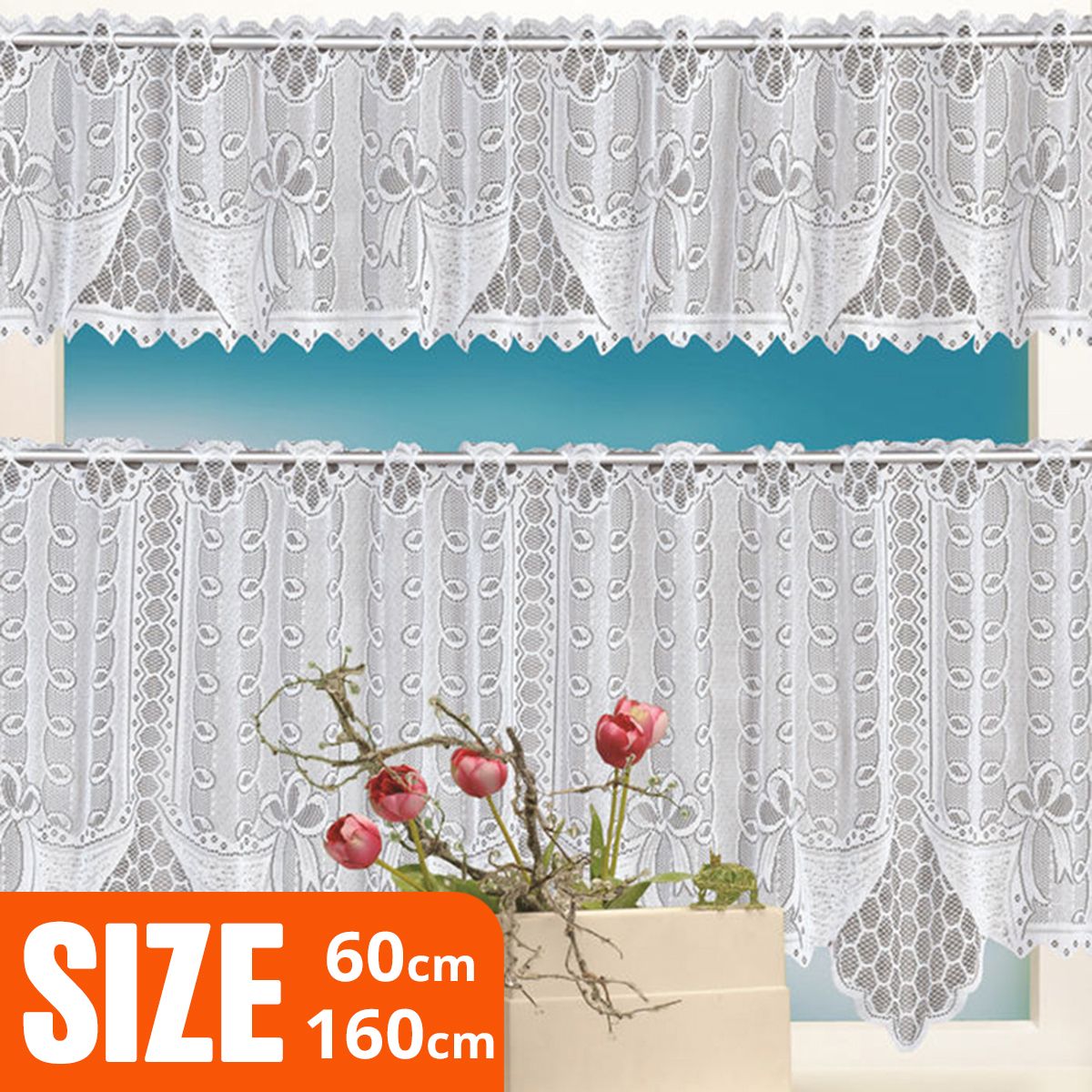 Enipate 2PCS European White Translucent Coffee Curtain Warp Knitted Curtains Kitchen Tulle Lace Sheer Jacquard Bedroom