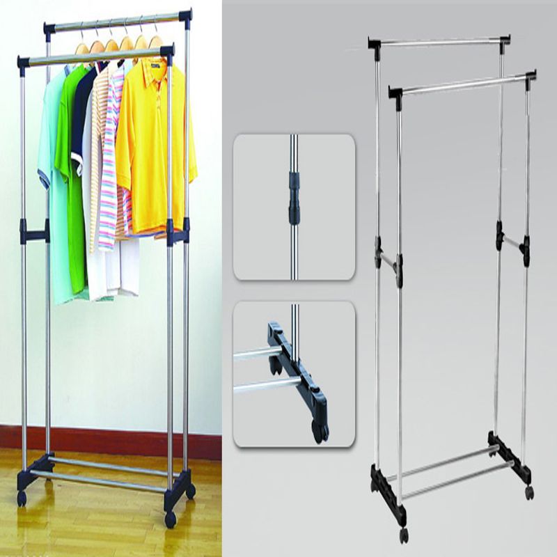 Double pole telescopic clothes rack adjustable double pole telescopic stainless steel clothes rack high quality