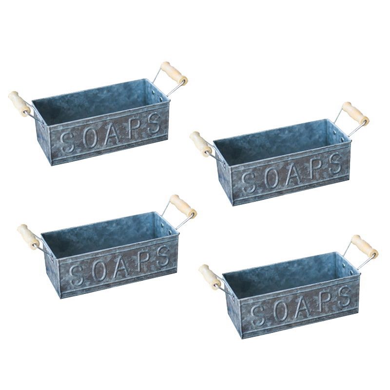4PCS Retro Iron Barrel Flower Pot Rural Style Desktop Vase Soap Storage Bucket with Handle for Home Balcony Garden Decor