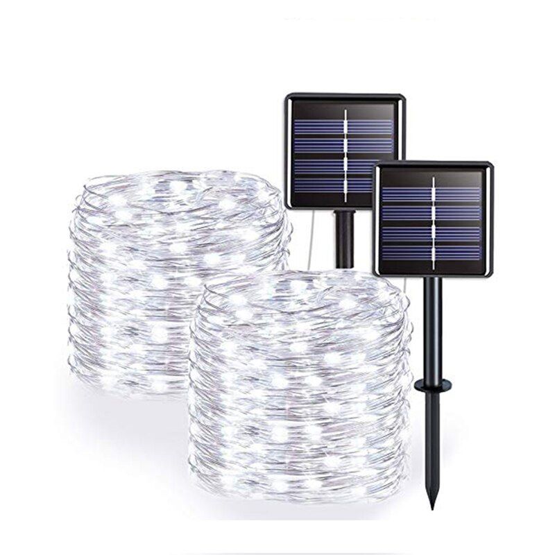 Outdoor Solar String Lights 1000 Led Solar Powered Fairy Lights with 8 Lighting Modes Waterproof Decoration Copper Wire Lights f--White-2Pack--52M-500LED