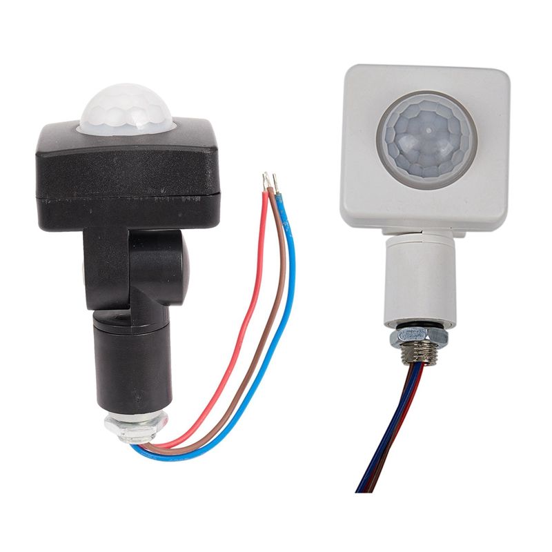 2Pcs Automatic Pir 85-265V Security Pir Infrared Motion Sensor Detector Wall Led Light - White & Black