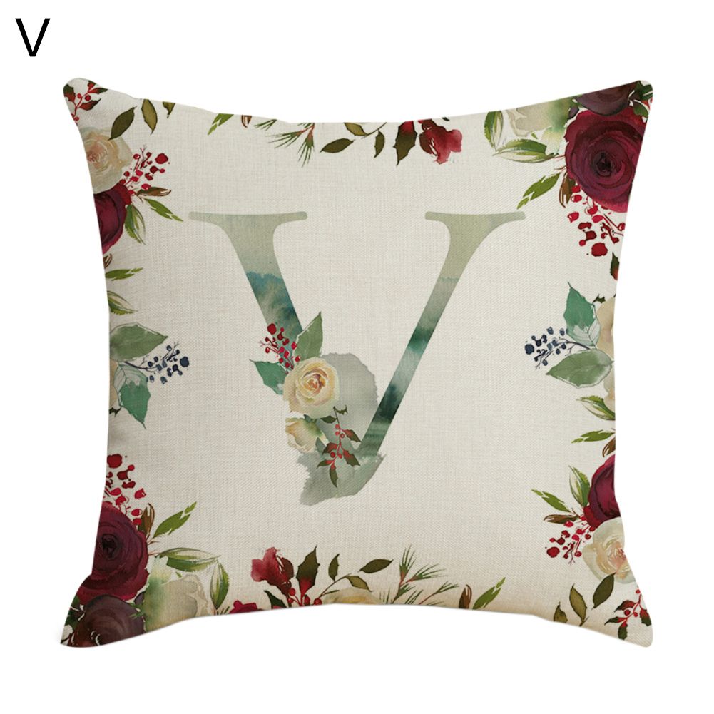 English Letter Flower Throw Pillow Case Cushion Cover Sofa Bed Car Cafe Decor