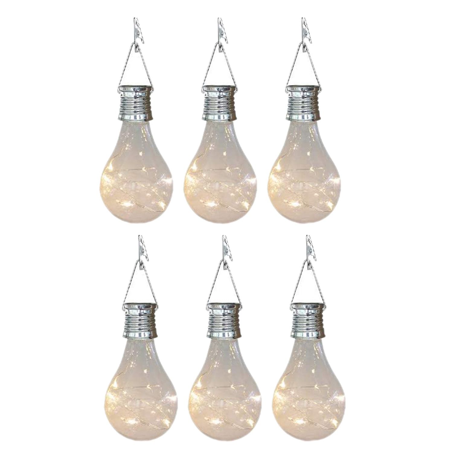 Outdoor Lights with 6 Solar Bulbs, Waterproof for Camping Home Garden Christmas Party Lights Transparent ，Ball LED Light