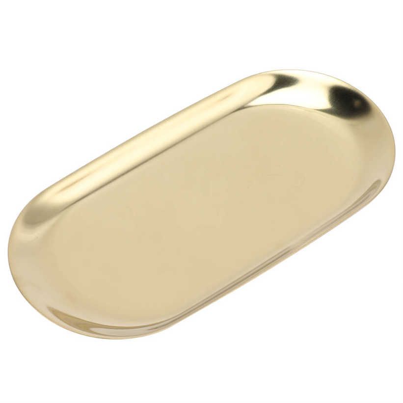 Storage Tray Oval Stainless Steel Golden Towel Jewelry Organizer Ornaments