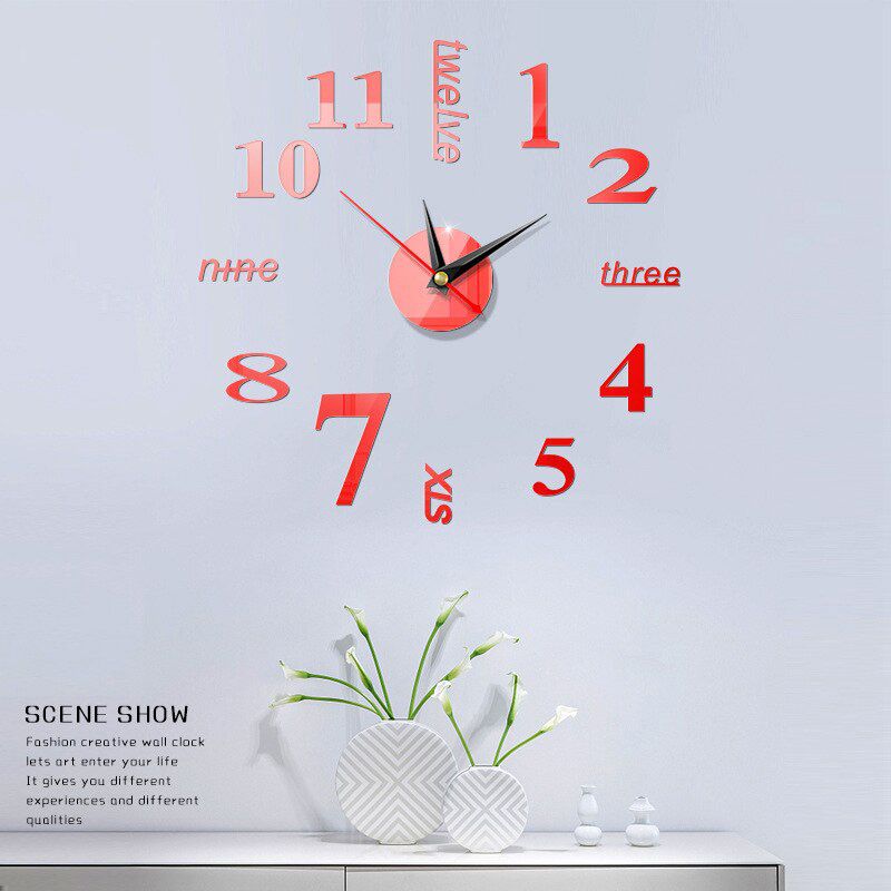 Modern DIY Large Wall Clock Acrylic Self-adhesive 3D Mirror Surface Stickers Home Decorating Art Design Quartz Movement Clocks