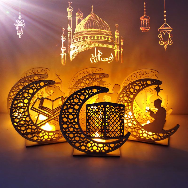1PC New wooden DIY handmade LED Eid Mubarak decoration gift ornaments