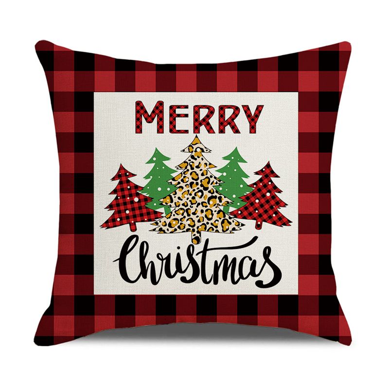 Christmas Red Plaid Pillowcase Flax Pillow Case Xmas Tree Elk Cushion Cases Pillow Cover Cushion Covers New Year Home Decor