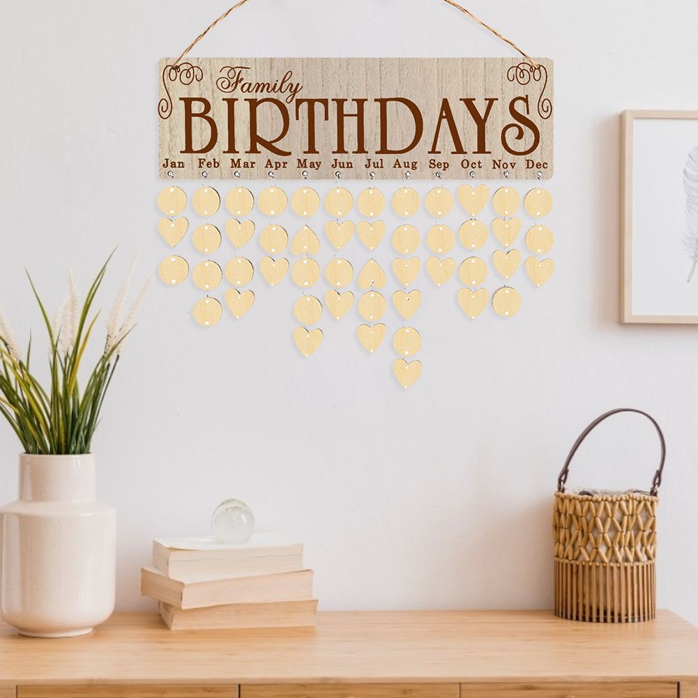 Wooden Calendar Board DIY Wall Hanging Ornament Innovative Birthday Reminder Decoration