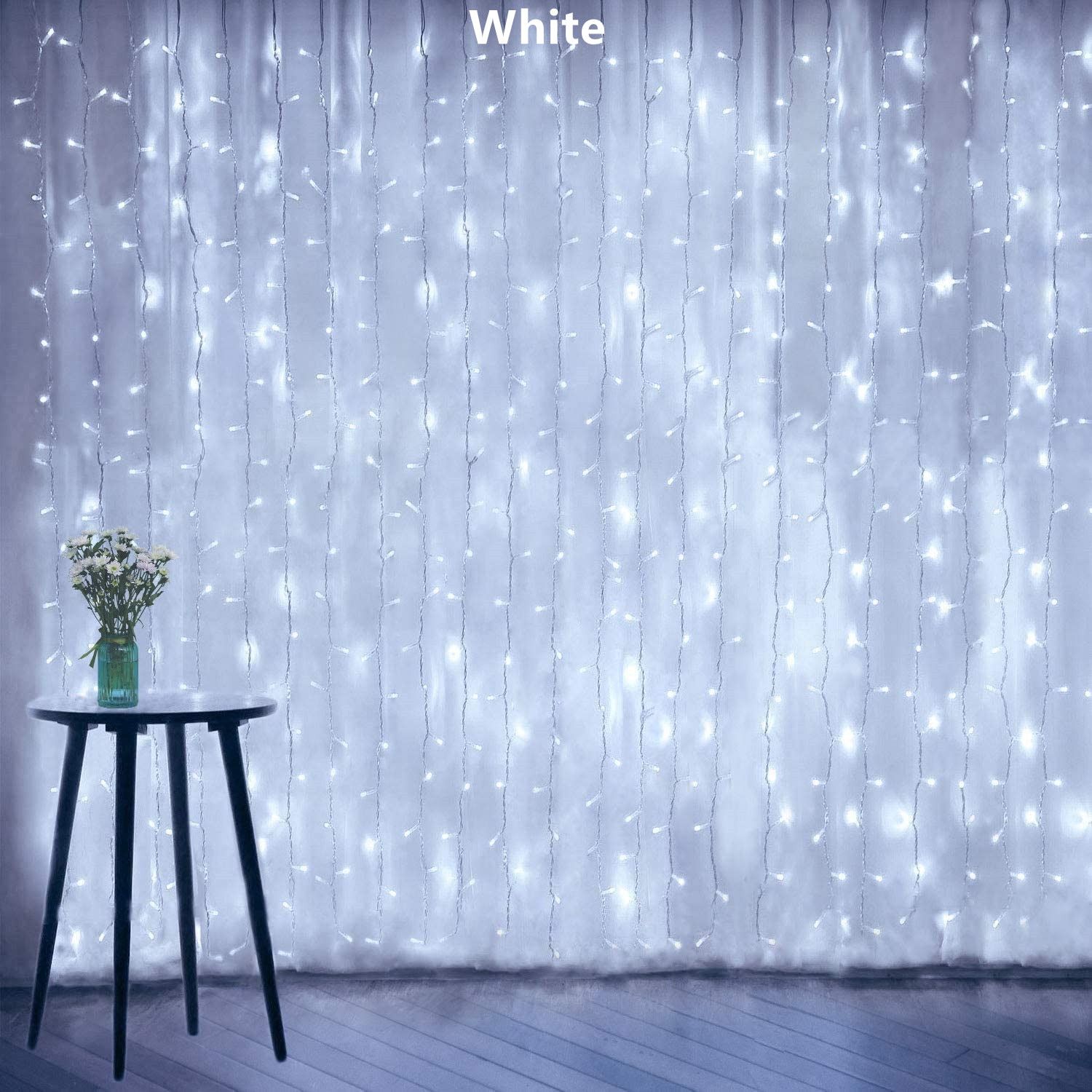 3x3M Festoon LED Icicle Curtains String Lights Christmas Garland Fairy Lights Outdoor Garden Wedding Party Navidad Decoration--White 220V EU--3MX3M