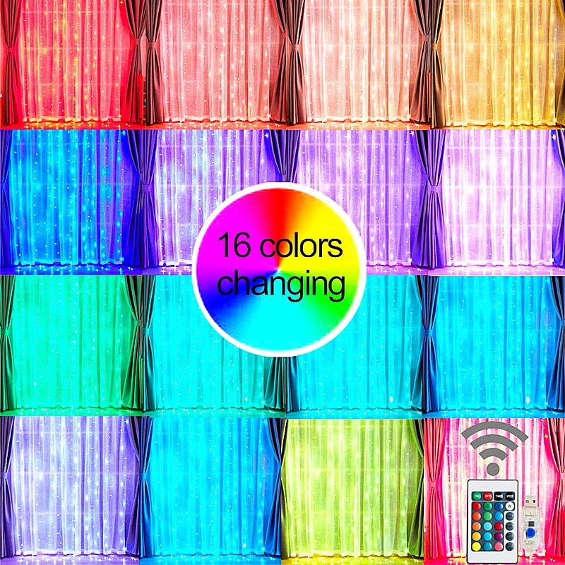 Curtain Lights Fairy Lights Garland Remote Control USB String Lights Garland on The Window Christmas Decorations for Home--Blue-1 Color--3Mx2M