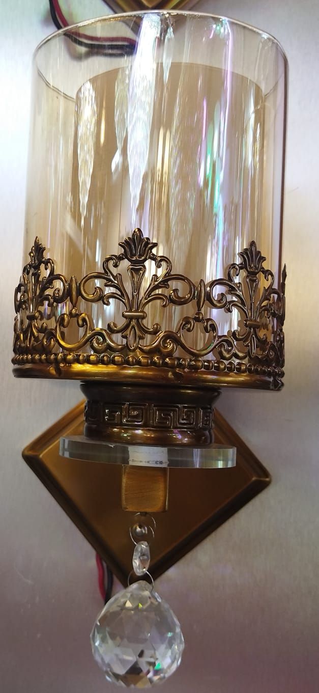 Golden Antique Color Design Home Wall Decor Lighting and Wall Mount Light Single Lamp with beautiful hanging crystal