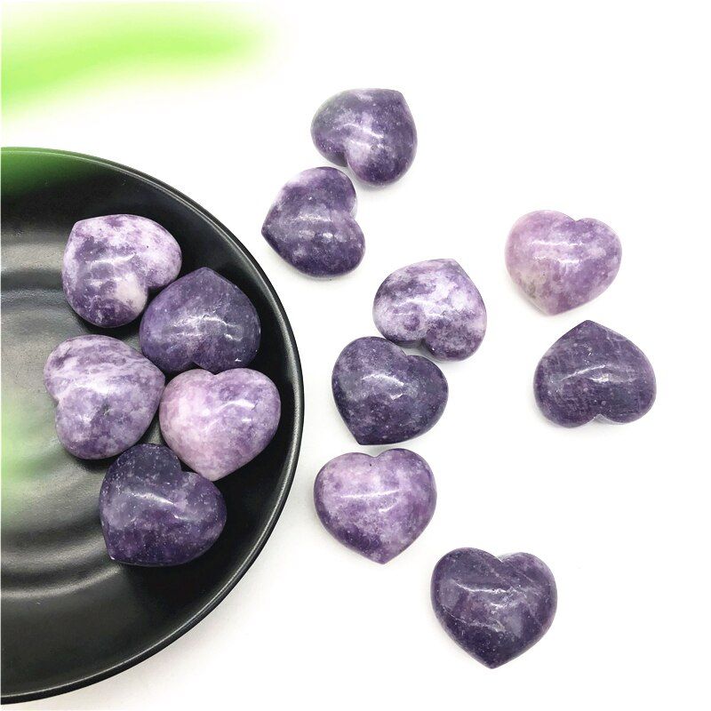 Drop Shipping 1PC Natural Purple Lepidolite Heart Shaped Quartz Crystal Reiki Healing Stone DIY Natural Stones and Crystals