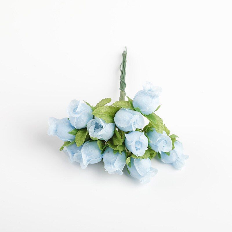 12 pieces Artificial flowers MINI fake rose bouquet vase for home decoration accessories diy gifts candy box needlework wedding
