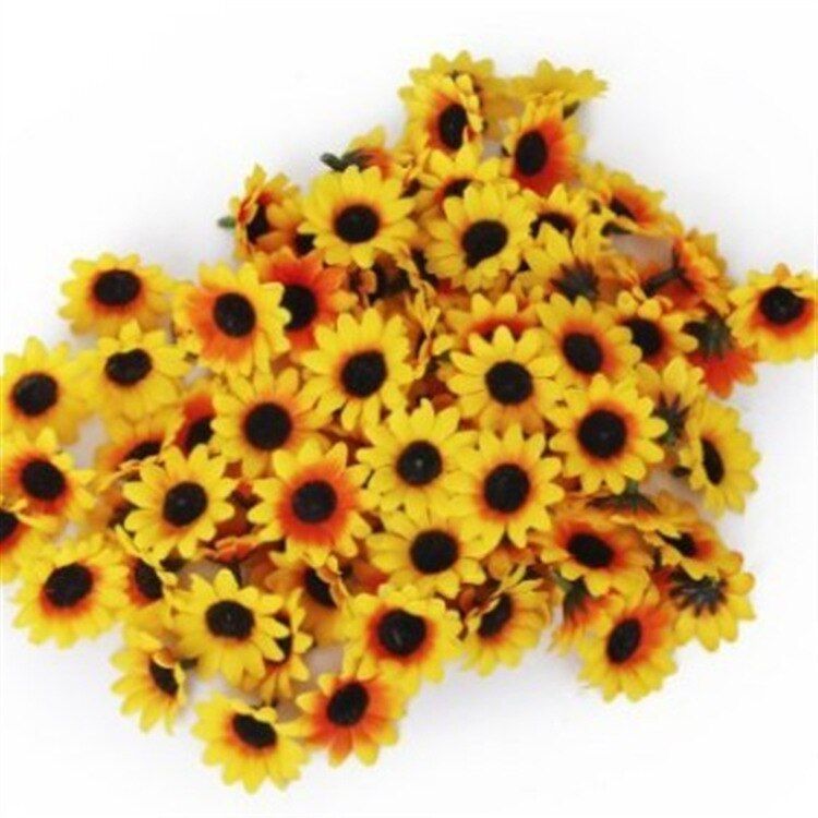 100pcs/lot 4cm Mini Silk Sunflower Artificial Flowers Head For Wedding Home Decoration DIY Wreath Scrapbooking Fake Flowers