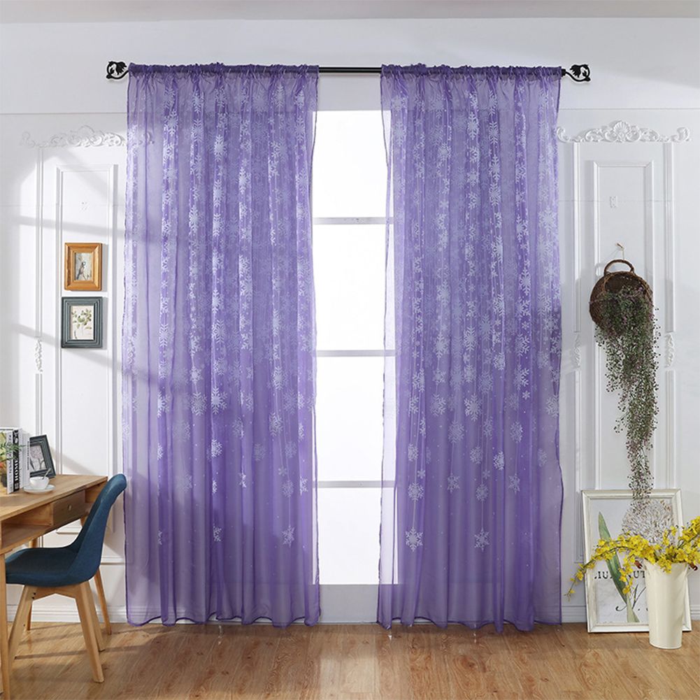 Yfashion ransparent Snowflower Printing Window Curtain for Living Room Balcony Bedroom Decor