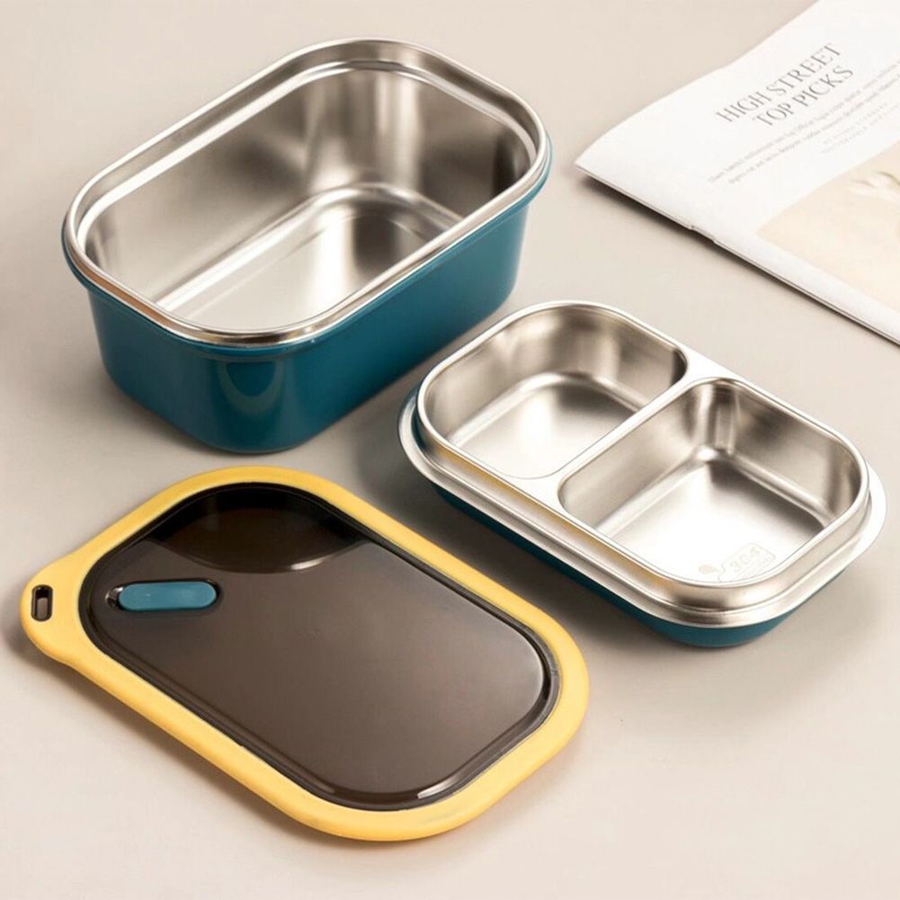 Yfashion Portable Stainless Steel Student Compartment Sealed ch Box Food  Container color:blue