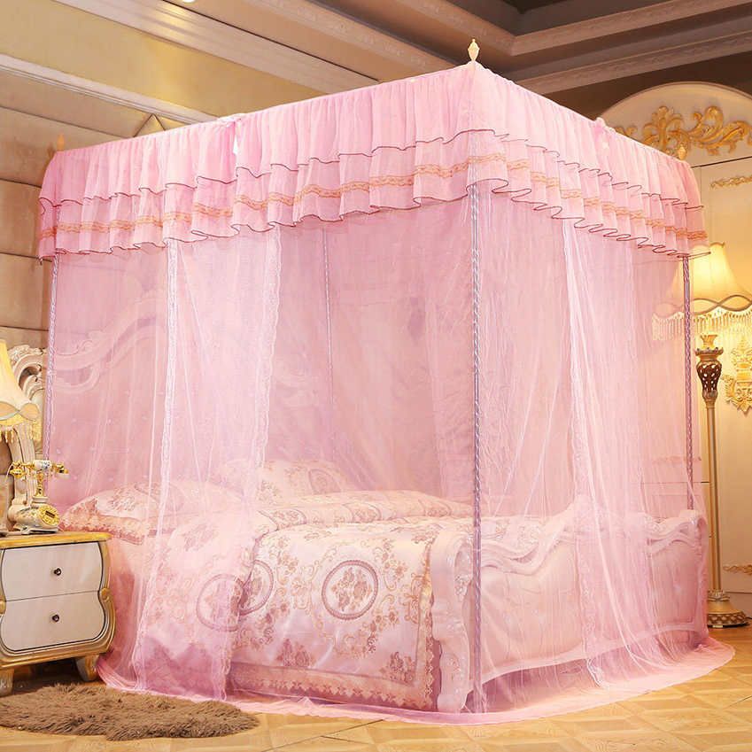 Bed Curtain Luxury Princess Three Side Openings Post Canopy Netting Mosquito Net Bedding