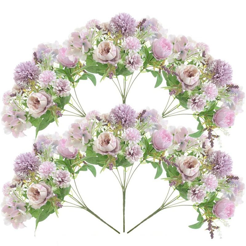 6 Pack Artificial Flowers, Fake Faux Peony Silk Hydrangea Plastic Carnations Daisy Realistic Flower Arrangements